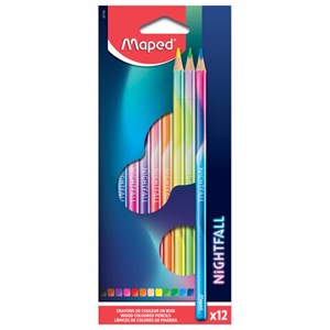 Карандаши цветные MAPED "Nightfall", набор 12 цветов, трехгранные, корпус градиент металлик, 831700 - фото 3305560