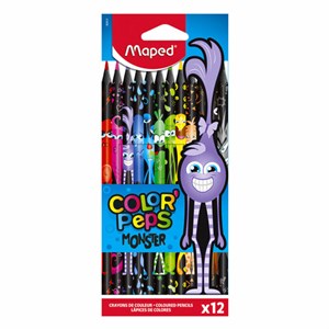 Карандаши цветные MAPED "COLOR PEP'S Black Monster", набор 12 цветов, пластиковый корпус, 862612 - фото 3305561