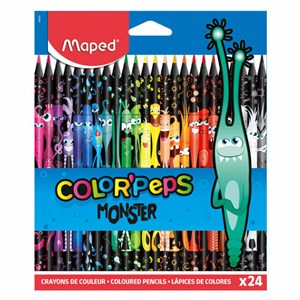 Карандаши цветные MAPED "COLOR PEP'S Black Monster", набор 24 цвета, пластиковый корпус, 862624 - фото 3305563