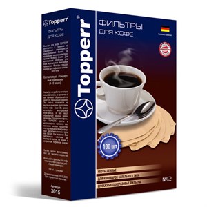 Фильтр TOPPERR №2 для кофеварок, бумажный, неотбеленный, 100 штук, 3015 - фото 3306301