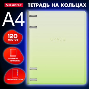 Тетрадь на кольцах БОЛЬШАЯ 305х235 мм А4, 120 л., пластик, с разделителями, BRAUBERG, Зеленый, 404625 - фото 3445398