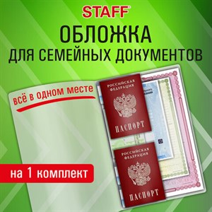 Папка-органайзер, обложка семейная для 1-го комплекта документов, А4, ПВХ, матовая, STAFF, 238337 - фото 3447279