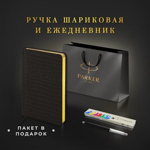 Ручка шариковая PARKER "Jotter Plastic CT", корпус черный, ежедневник А5 черный, золотой срез, пакет, 880894 - фото 3448096