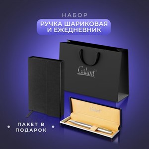 Ручка шариковая GALANT "Marburg", корпус серебристый, ежедневник недатированный А5 черный, пакет, 880905 - фото 3448476