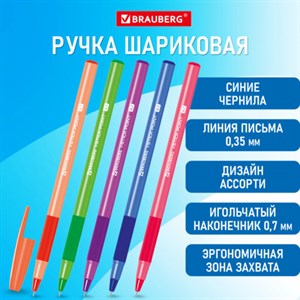 Ручка шариковая с грипом BRAUBERG "i-STICK POINT NEON", СИНЯЯ, корпус ассорти, игольчатый узел 0,7 мм, линия письма 0,35 мм, 144022 - фото 3782948