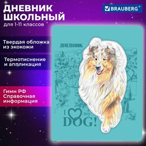 Дневник 1-11 класс 48 л., кожзам (твердая с поролоном), тиснение, аппликация, BRAUBERG, "Собачка", 106940 - фото 3783084