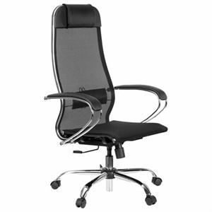 Кресло офисное МЕТТА "К-12", хром, ткань-сетка, сиденье и спинка регулируемые, черное - фото 3944556