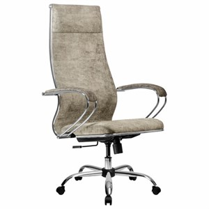 Кресло офисное МЕТТА "L1m 42", хром, сиденье и спинка мягкие, велюр, светло-серое - фото 3944568