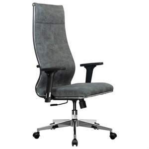 Кресло офисное МЕТТА "L1m 42/2D", хром, 2D-подлокотники, сиденье и спинка мягкие, велюр, темно-серое - фото 3944570
