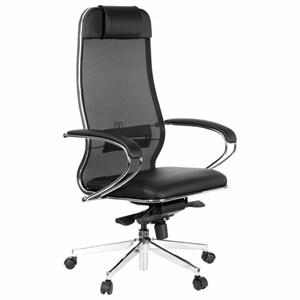 Кресло офисное МЕТТА "SAMURAI" Comfort S, хром, сиденье мягкое, ткань-сетка/экокожа, черное - фото 3944572