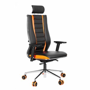 Кресло компьютерное МЕТТА "ErgoLife" 10 B2-160D, 2D-подголовник, экокожа/сетка, черное/оранжевое - фото 3944590