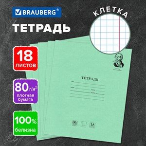 Тетрадь BRAUBERG ВЕЛИКИЕ ИМЕНА, 18 л., клетка, плотная бумага 80 г/м2, обложка тонированный офсет, 106978 - фото 3945129