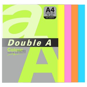 Бумага цветная DOUBLE A, А4, 75 г/м2, 100 л., 5 цветов x 20 л., микс неон - фото 3945263