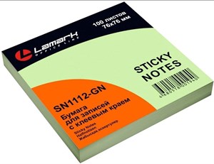 Бумага для заметок с клеевым краем 76*76мм 100л зеленая ПАСТЕЛЬ Lamark - фото 3947723