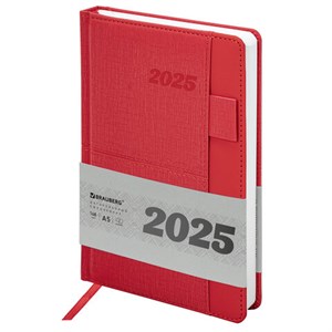 Ежедневник датированный 2025, А5, 138х213 мм, BRAUBERG "Pocket", под кожу, карман, держатель для ручки, красный, 115909 - фото 4038284