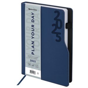 Ежедневник датированный 2025, А5, 150x213 мм, BRAUBERG "Up", под кожу, софт-тач, держатель для ручки, синий, 115842 - фото 4038709