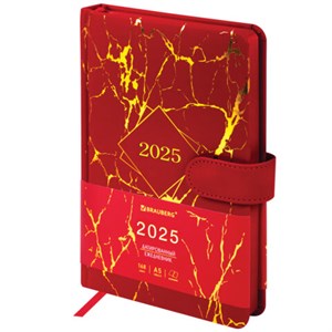 Ежедневник датированный 2025 А5 138x213 мм BRAUBERG "Goldy", под кожу, цветной срез, красный, 115899 - фото 4039105