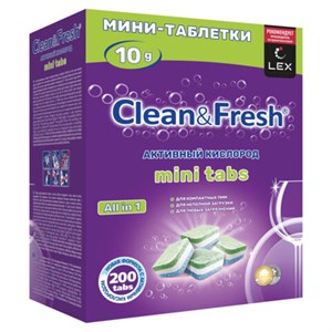 Таблетки для посудомоечных машин 200 шт CLEAN&FRESH All IN 1 MINI TABS, ш/к 11441, Cd13200m - фото 4980723