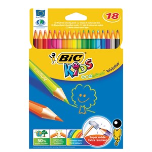 Карандаши цветные BIC "Kids ECOlutions Evolution", 18 цветов, пластиковые, заточенные, европодвес, 937513 - фото 4982496