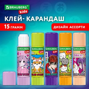 Клей-карандаш "Anime" 15 г, BRAUBERG KIDS, ассорти, 272472 - фото 4982680