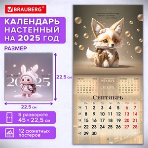 Календарь настенный перекидной на 2025 г., BRAUBERG, 12 листов, 22,5х22,5 см, МИНИ, "Fantasy Story", 116182 - фото 4983160