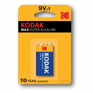 Батарейка алкалиновая 1 шт. KODAK Max Super Alkaline, Крона 9V (6LR61, 6LF22, 1604A), блистер, Б0005130 - фото 4983645