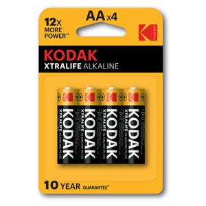 Батарейки алкалиновые "пальчиковые" КОМПЛЕКТ 4 шт., KODAK Xtralife Alkaline, АА (LR6, 24А), блистер, Б0014328 - фото 4983662