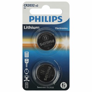 Батарейки КОМПЛЕКТ 2 шт., PHILIPS Lithium, CR2032, литиевые, блистер, Б0062716 - фото 4983669