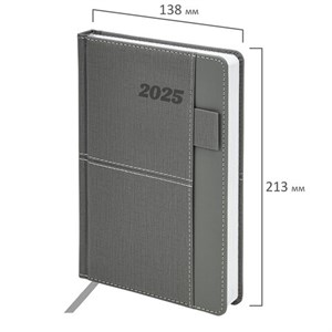 Ежедневник датированный 2025, А5, 138х213 мм, BRAUBERG "Pocket", под кожу карман, держатель для ручки, серый, 115910 - фото 5194348