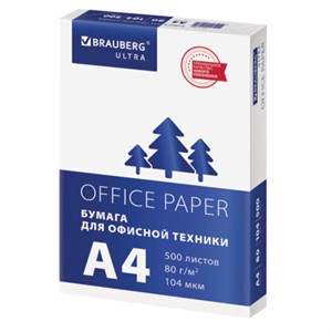 Бумага офисная А4, 80 г/м2, 500 л., марка С, белизна 146% (CIE), BRAUBERG ULTRA, 116407 - фото 5198740