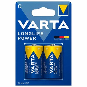 Батарейки алкалиновые КОМПЛЕКТ 2 шт., VARTA LONGLIFE POWER, C (LR14, 14А), блистер, 4914121412 - фото 5372943