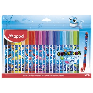 Фломастеры MAPED COLOR'PEPS "Ocean Life", 24 цвета, смываемые, вентилируемый колпачок, 845703 - фото 5411678