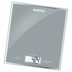 Весы кухонные CENTEK CT-2462 SILVER, электронный дисплей, max вес 5 кг, тарокомпенсация, стекло, CT-2462 Silver - фото 5417722