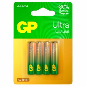 Батарейки КОМПЛЕКТ 4 шт, GP Ultra G-Tech, AAA (LR03, 24А), алкалиновые,мизинчиковые,, 24AUA21-2CRSBC4 - фото 5505168