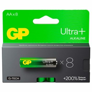 Батарейки КОМПЛЕКТ 8 шт, GP Ultra Plus G-Tech, AA (LR6), алкалиновые, пальчиковые, 15, 15AUPA21-2CRB8 - фото 5505173