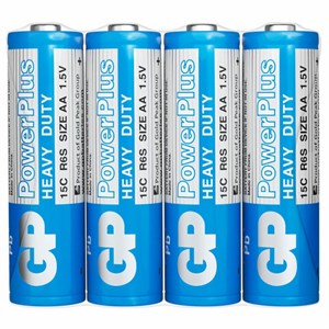 Батарейки КОМПЛЕКТ 4 шт. GP PowerPlus AA (R6, 15G), солевые, пальчиковые, в пленке, 1, 15CEBRA-2S4 - фото 5505179