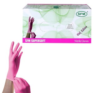 Перчатки нитриловые смотровые SFM Supersoft PINK, 100 пар (200 шт.), размер L (большой), розовые - фото 5666696