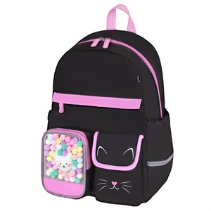 Рюкзак BRAUBERG PASTEL с термонашивками в комплекте, "Black kitty", черный, 40х29х14 см, 273128 - фото 5823184
