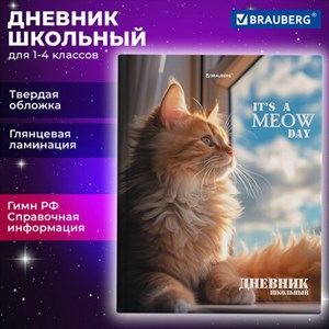 Дневник 1-4 класс 48 л., твердый, BRAUBERG, глянцевая ламинация, с подсказом, "Котик", 107156 - фото 5854835