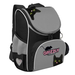 Ранец GRIZZLY анатомическая спинка, с мешком для обуви, для девочек, "BLACKY", серый, 33х25х13 см, RAm-584-1/2 - фото 6154036