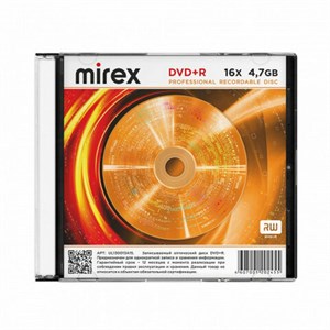 Диск DVD+R (плюс) MIREX, 4,7 ГБ, 16x, Slim Case, 1 штука, UL130013A1S - фото 6154450