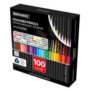 Карандаши цветные чёрное дерево BRAUBERG BLACK WOOD, 100 цветов, мягкий грифель 3 мм, 182045 - фото 6235393