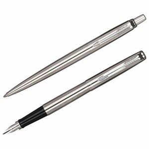Набор PARKER "Jotter Stainless Steel GT": шариковая ручка синяя и перьевая ручка синяя, 2093258 - фото 6235553