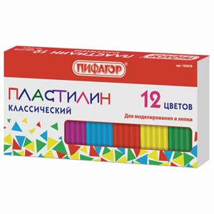 Пластилин классический ПИФАГОР, 12 цветов, 120 г, картонная упаковка, 103678 - фото 6249089