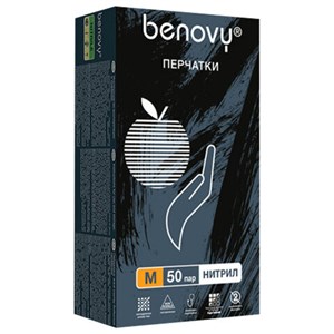 Перчатки нитриловые смотровые 50 пар (100 шт.), размер M (средний), черные, BENOVY MultiColor, ЧЗ, К - фото 6264621
