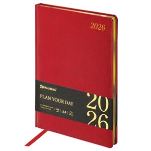 Ежедневник датированный 2026 БОЛЬШОЙ ФОРМАТ 210х297мм А4, BRAUBERG Iguana, под кожу, красный, 117246 - фото 6280086