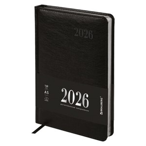 Ежедневник датированный 2026, А5, 138х213 мм, BRAUBERG "Impression", под кожу, черный, 117510 - фото 6280644