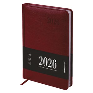 Ежедневник датированный 2026, А5, 138х213 мм, BRAUBERG "Impression", под кожу, бордовый, 117512 - фото 6280647