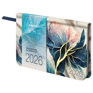 Еженедельник датированный 2026 МАЛЫЙ ФОРМАТ 95х155 мм, А6, BRAUBERG "Vista", под кожу, "Цветы", 117204 - фото 6286404