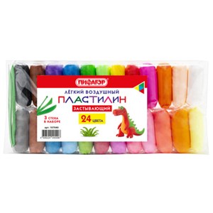 Пластилин лёгкий воздушный застывающий 24 цвета, 210 г, 3 стека, ПИФАГОР, 107040 - фото 6305100